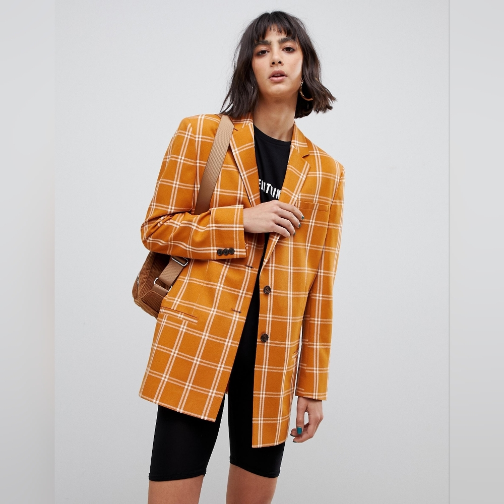 ASOS DESIGN Mustard Grid Check Mansy Blazer